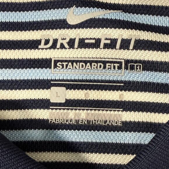 Nike Men's Dri-Fit Polo Shirt Large Blue & White Stripes Gently Used - Picture 3 of 8